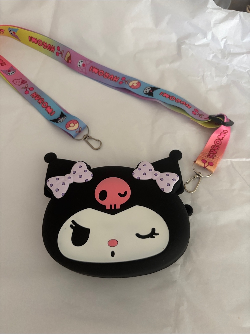 Kids Black Silicone Character Crossbody Bag with Pink Accents